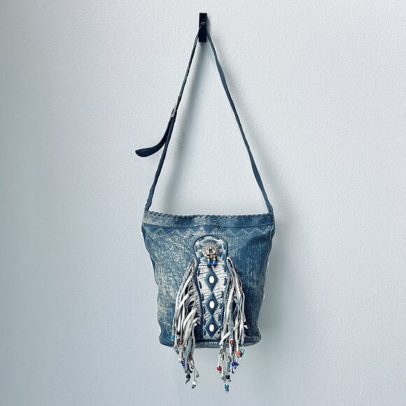 Vintage 90s Leather Fringe Shoulder Bag by VIVA Bags of California Boho Western - Picture 2 of 16